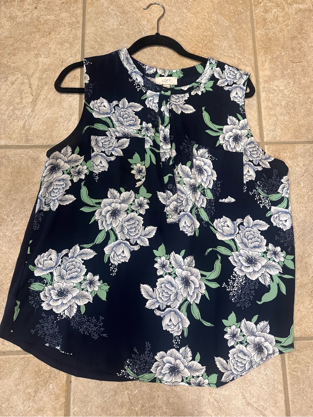 LOFT Navy Floral Sleeveless Camisole